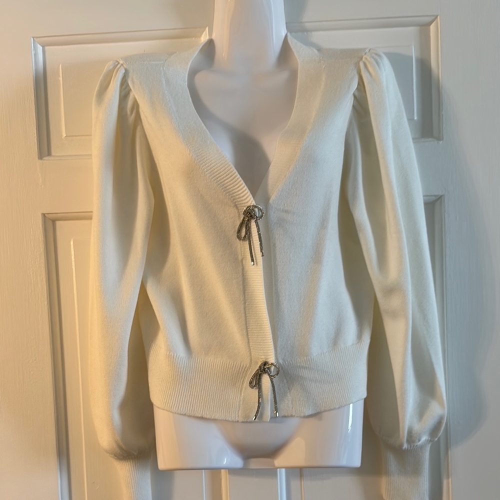 Elegant Cream Cardigan with Bow Accents